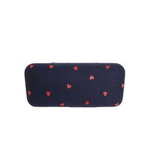 J. Crew Navy Heart Print Canvas Eyewear Hard Shell Case